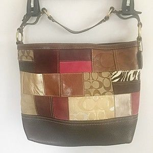 Coach #10484 Suede Leather Patchwork Logo Shoulder Bag With Tag.